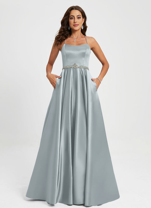 Robe Chic Satin Bleu Poudré