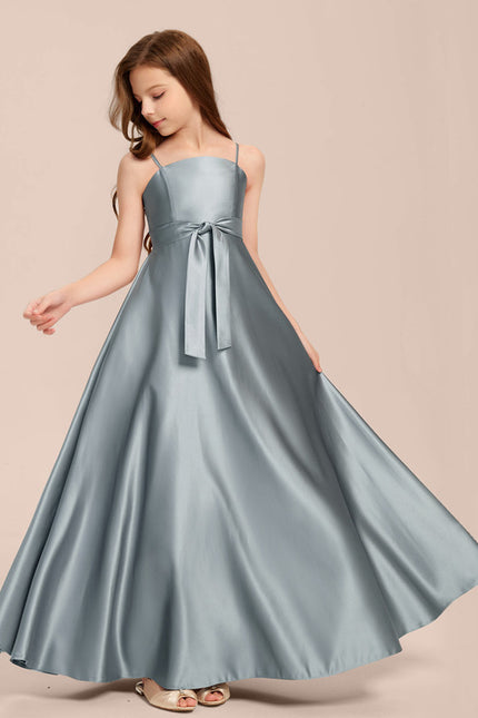 Robe Chic Bleu Satiné Demoiselle D'Honneur - gallery 4