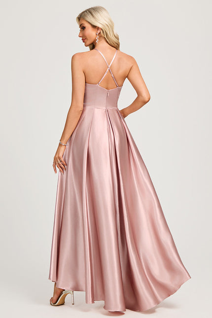 Robe Chic Satinée Rose Asymétrique - gallery 1