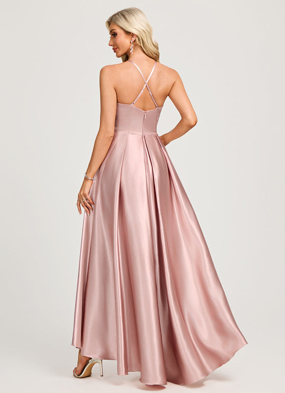Robe Chic Satinée Rose Asymétrique - gallery 1
