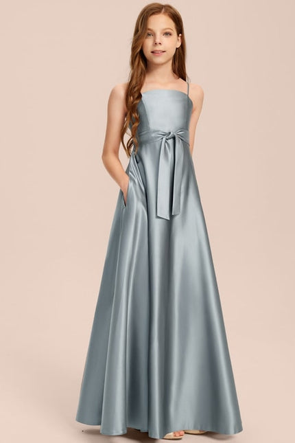 Robe Chic Bleu Satiné Demoiselle D'Honneur - gallery 7