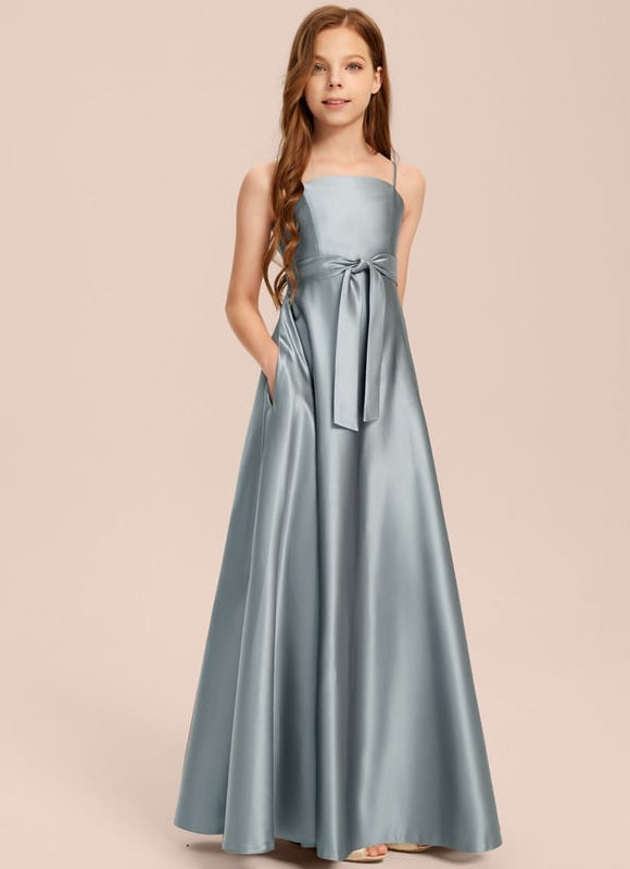 Robe Chic Bleu Satiné Demoiselle D'Honneur - gallery 7