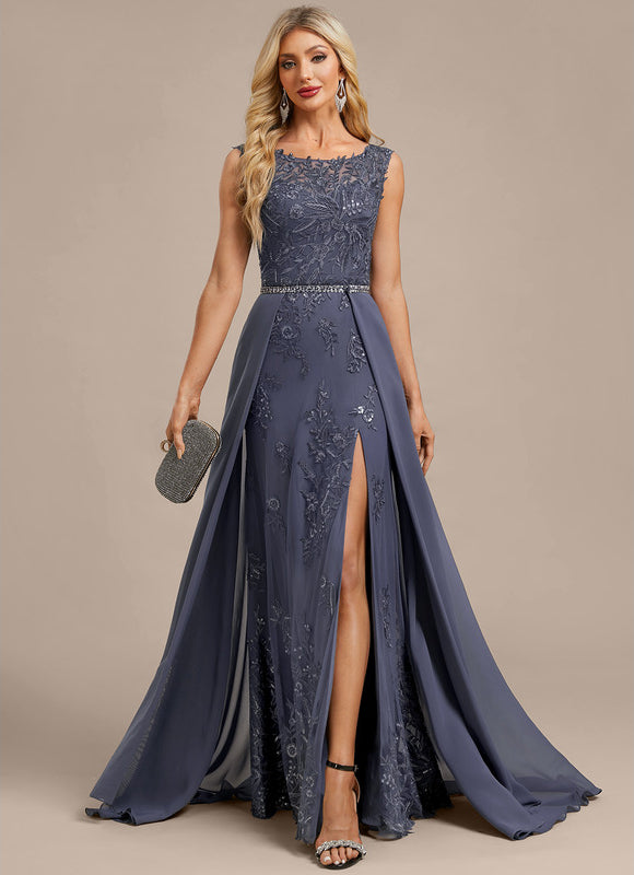 Robe Chic Longue Grise Brodée
