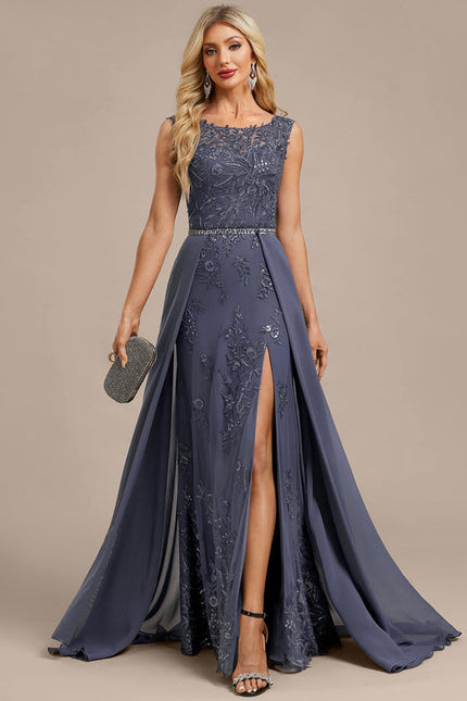 Robe Chic Longue Grise Brodée