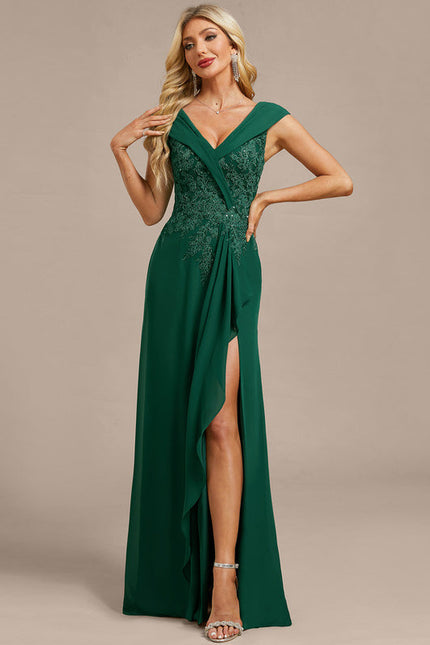 Robe Chic Longue Drapée Émeraude - gallery 3