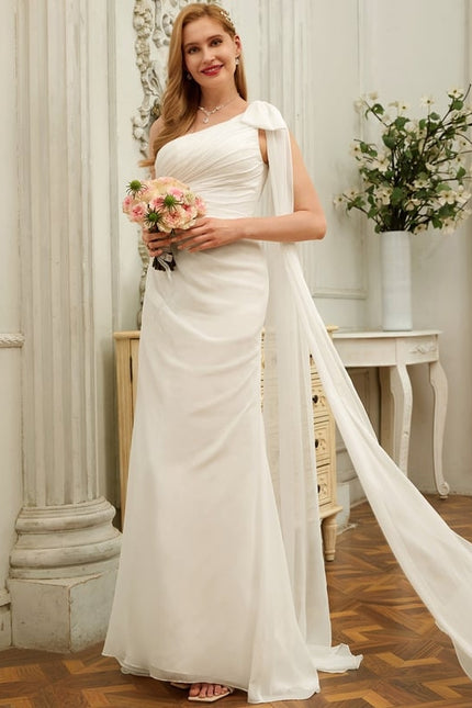 Robe Chic Blanche Asymétrique Avec Traîne