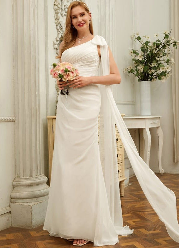 Robe Chic Blanche Asymétrique Avec Traîne
