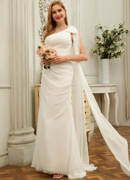 Robe Chic Blanche Asymétrique Avec Traîne