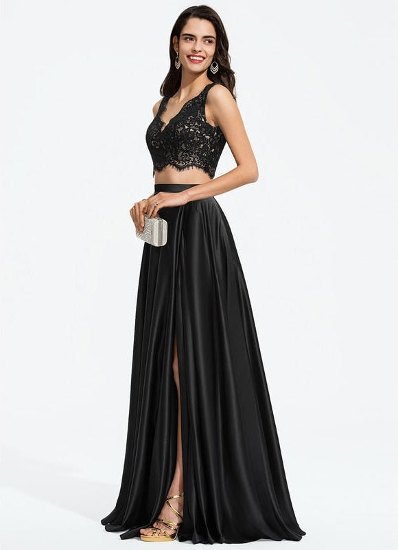 Robe Chic Vert Émeraude Satin Dentelle - gallery 2