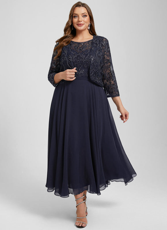 Robe Chic Bleu Nuit Élégante À Dentelle - gallery 9