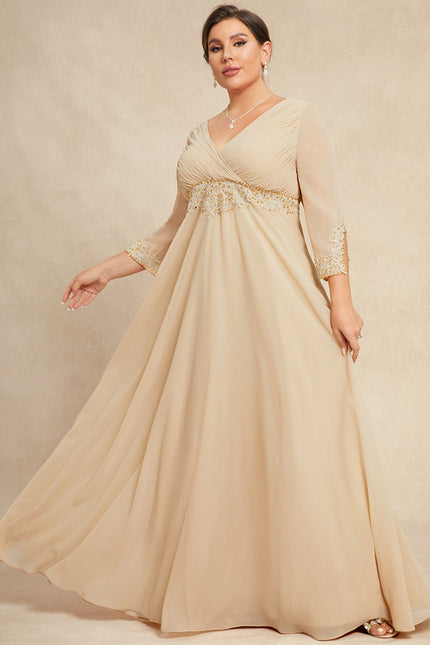 Robe Chic Beige Perlée Ras Du Sol - gallery 8