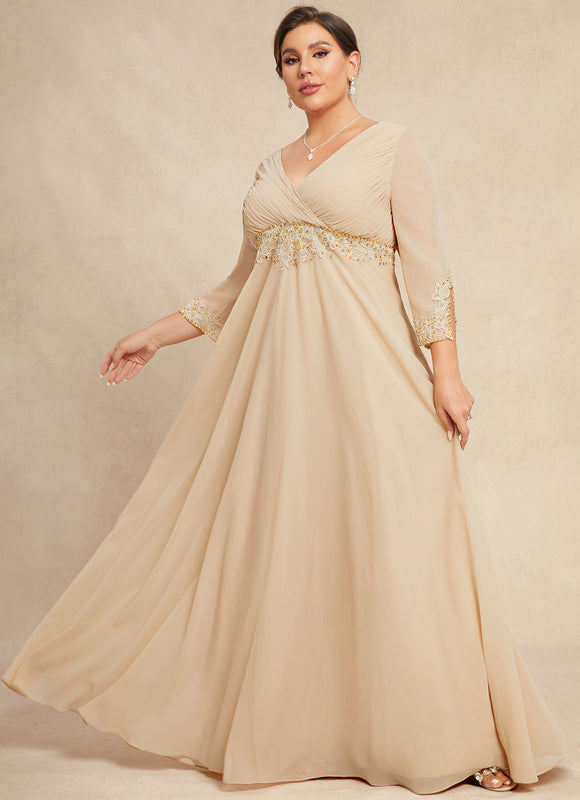 Robe Chic Beige Perlée Ras Du Sol - gallery 8