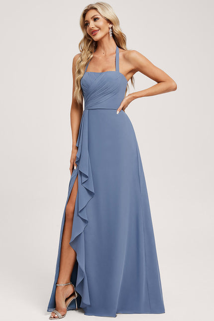 Robe Chic Bleu Drapé - gallery 2