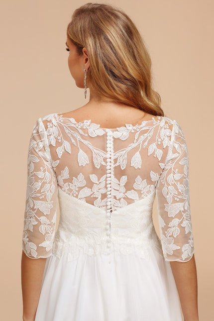 Robe Chic Blanche Col V Dentelle - gallery 4