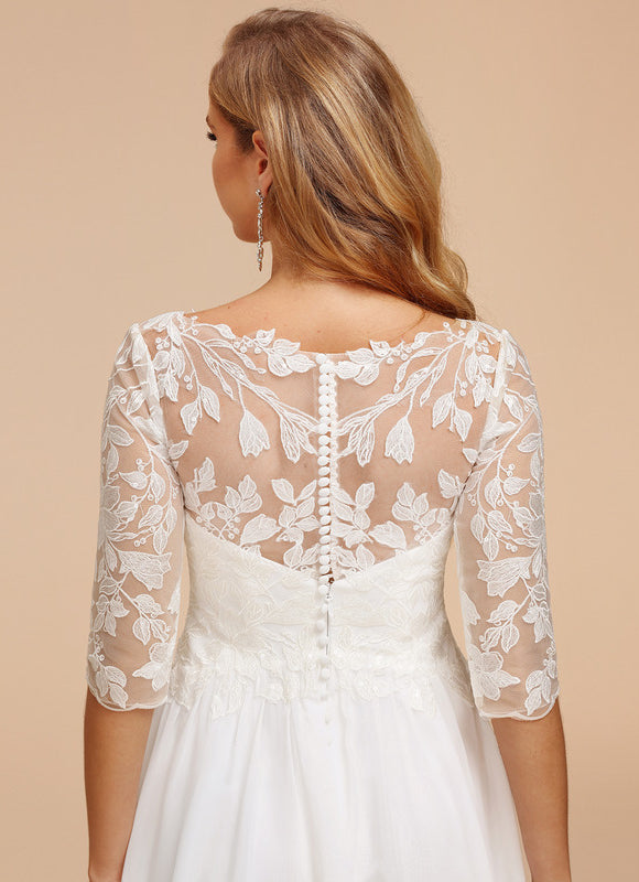 Robe Chic Blanche Col V Dentelle - gallery 4