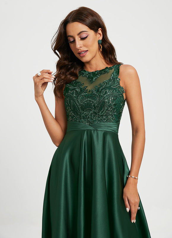 Robe Chic Satin Vert Émeraude - gallery 6