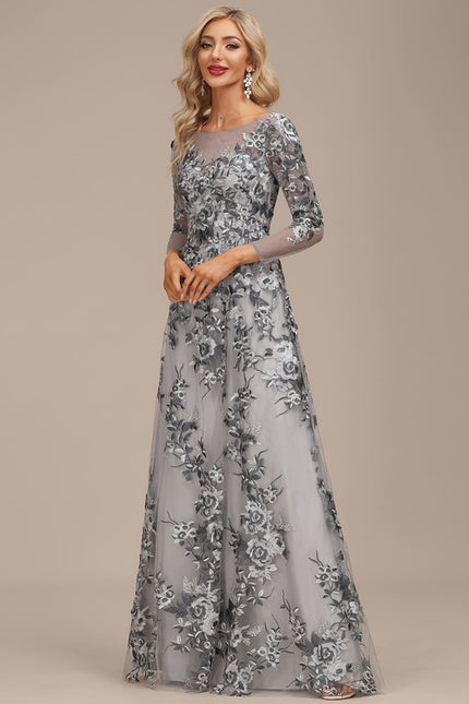 Robe Chic Élégance Florale Grise - gallery 2