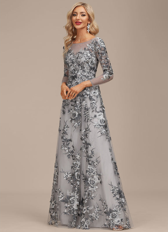 Robe Chic Élégance Florale Grise - gallery 2