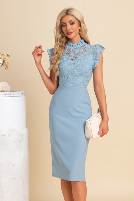 Robe Chic Midi Bleu Dentelle - gallery 2