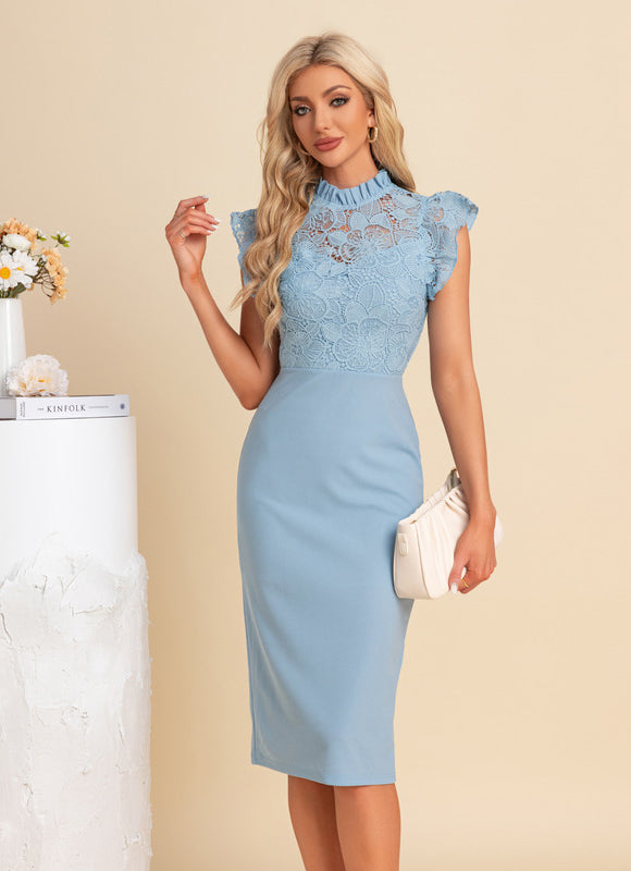 Robe Chic Midi Bleu Dentelle - gallery 2