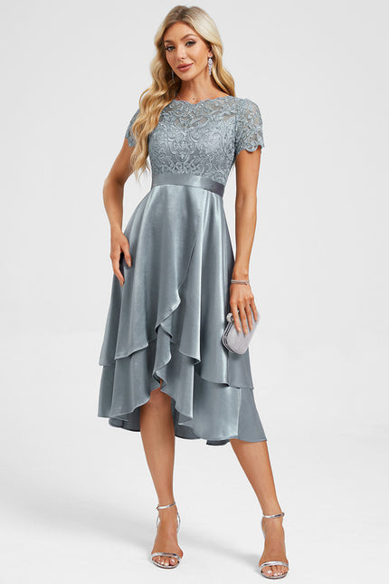 Robe Chic Asymétrique Satinée Bleu - gallery 2