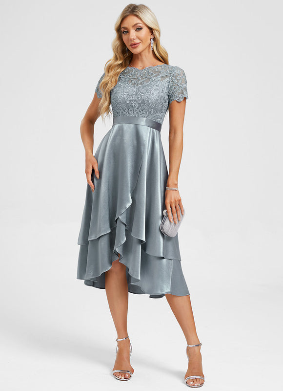 Robe Chic Asymétrique Satinée Bleu - gallery 2