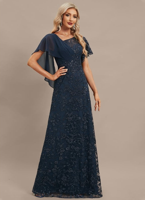 Robe Chic Longue Marine Dentelle - gallery 5