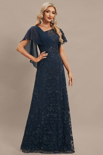 Robe Chic Longue Marine Dentelle - gallery 5