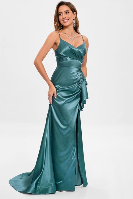 Robe Chic Satin Émeraude Exquise - gallery 2