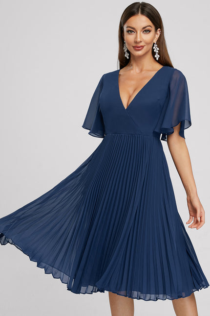 Robe Chic Bleu Plissé Élégant