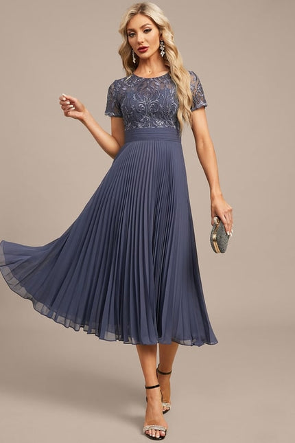 Robe Chic Élégance Plissée Bleu - gallery 3
