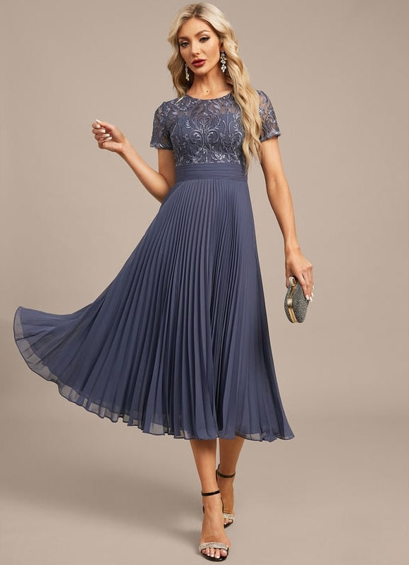 Robe Chic Élégance Plissée Bleu - gallery 3