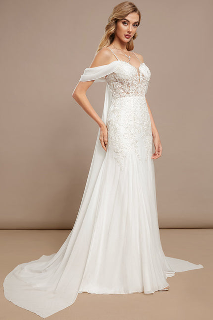 Robe Chic Blanche Dentelle Traîne