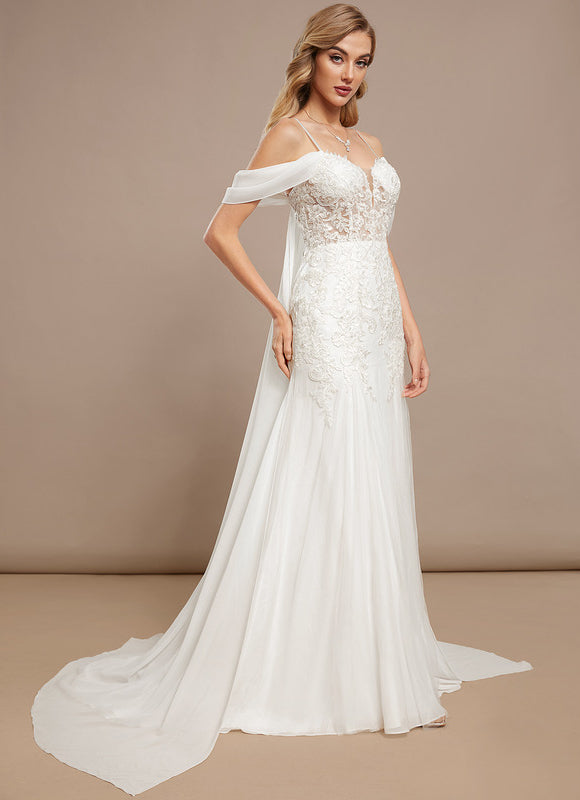 Robe Chic Blanche Dentelle Traîne