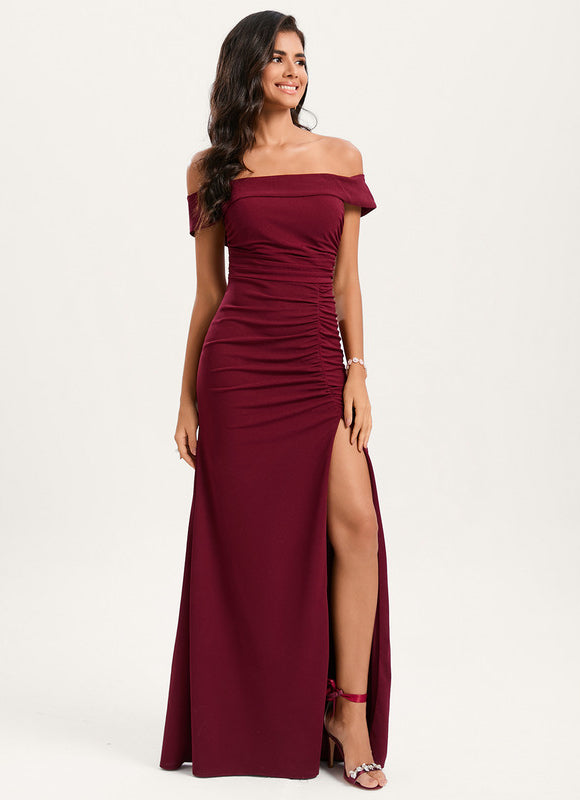 Robe Chic Épaule Dénudée Bordeaux - gallery 2