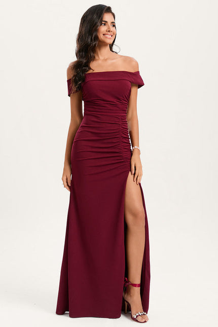 Robe Chic Épaule Dénudée Bordeaux - gallery 2