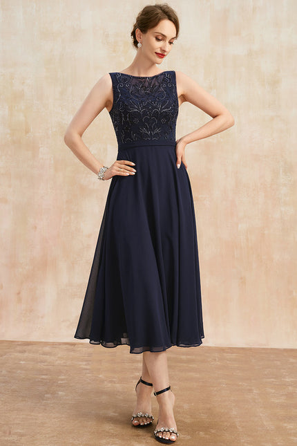 Robe Chic Bleu Nuit Élégante À Dentelle - gallery 5