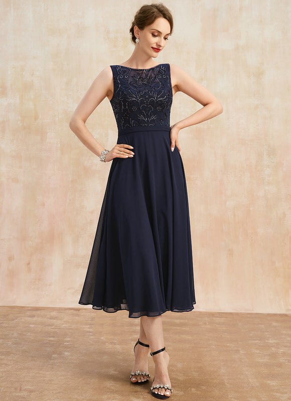Robe Chic Bleu Nuit Élégante À Dentelle - gallery 5