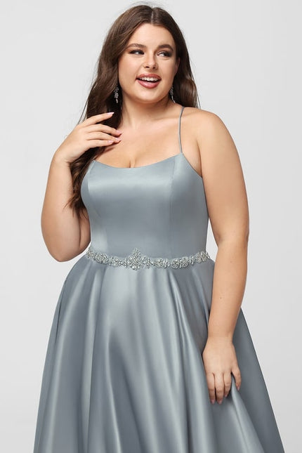 Robe Chic Satin Bleu Poudré - gallery 8
