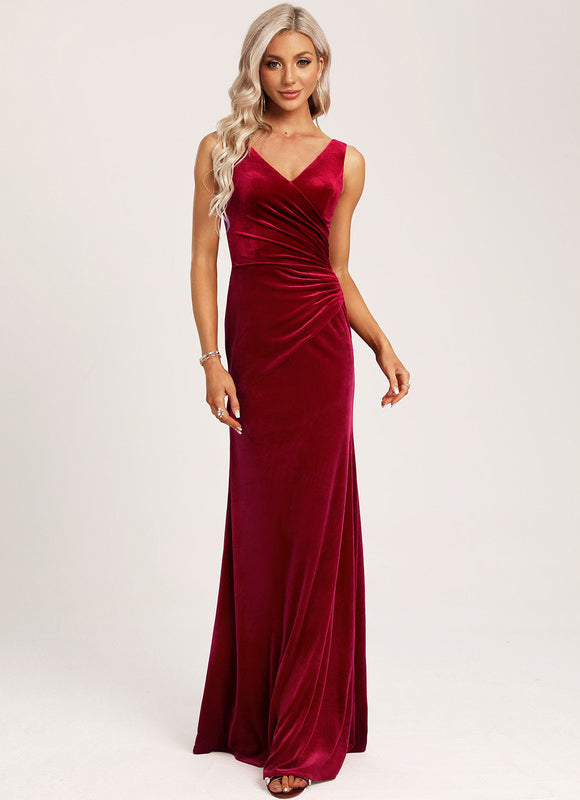 Robe Chic Velours Rubis Longue - gallery 3