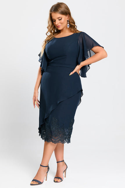 Robe Chic Bleu Marine Avec Dentelle - gallery 8