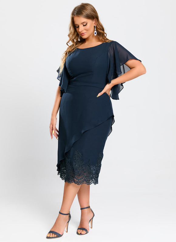 Robe Chic Bleu Marine Avec Dentelle - gallery 8