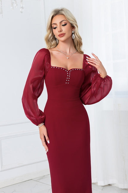 Robe Chic Bordeaux À Manches Ballons - gallery 5