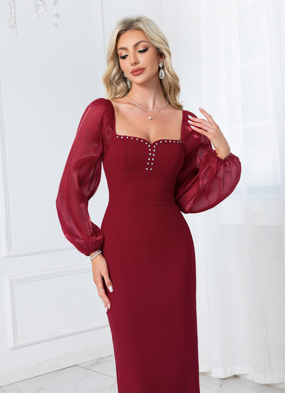 Robe Chic Bordeaux À Manches Ballons - gallery 5