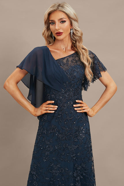 Robe Chic Longue Marine Dentelle - gallery 1
