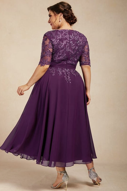 Robe Chic Violet Trapèze Dentelle Paillettes - gallery 8