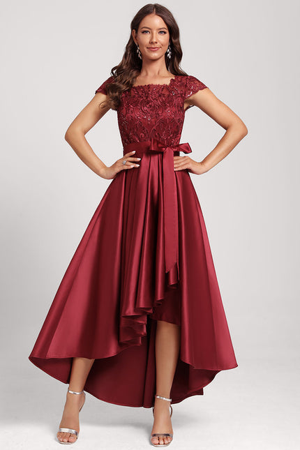 Robe Chic Satin Rubis Asymétrique - gallery 2
