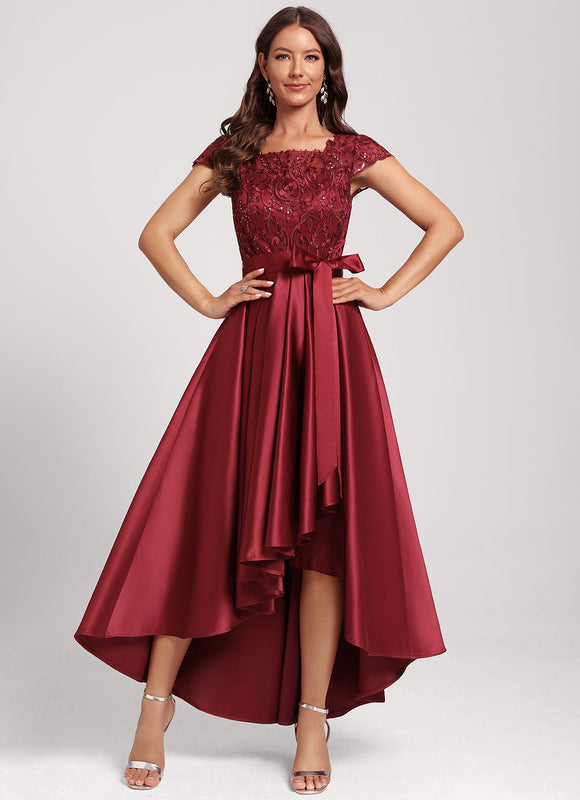 Robe Chic Satin Rubis Asymétrique - gallery 2