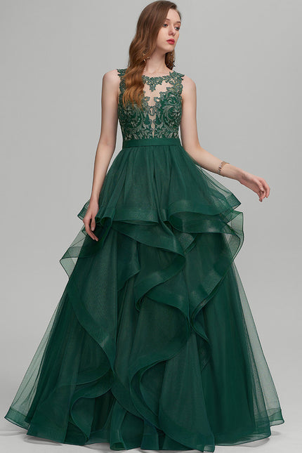 Robe Chic Vert Émeraude À Volants - gallery 2