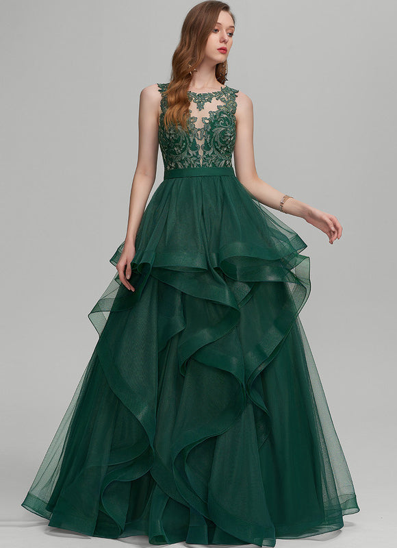 Robe Chic Vert Émeraude À Volants - gallery 2
